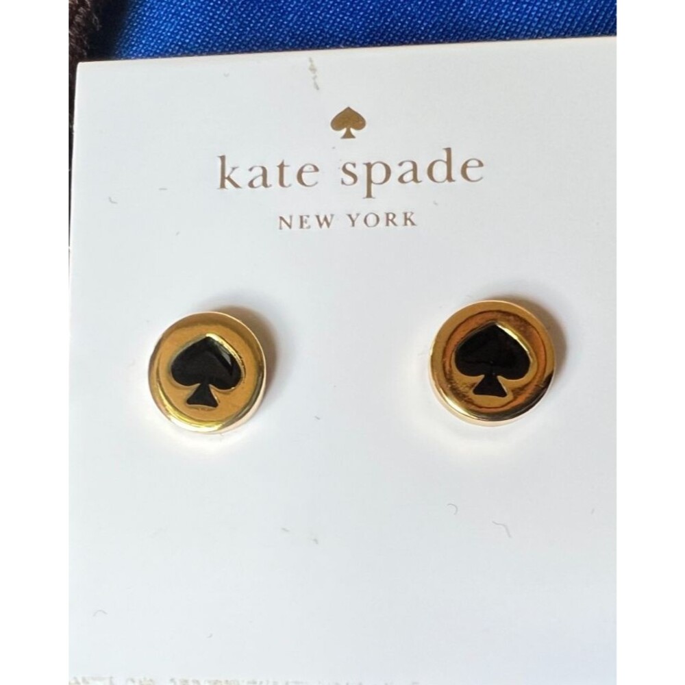 Kate Spade Spot the Spade Gold toned earrings black spade dust bag NWT